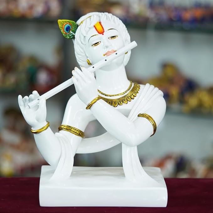 DreamyDesignGallery Marble Handmade Flute Krishna for Home Décor Handcrafted Showpiece for Table Décor Temple Décor Kj1nm7