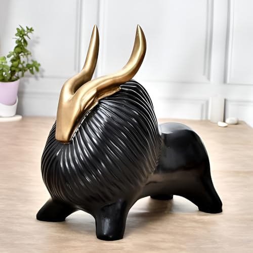 Black Yak Sculpture With Golden Horn