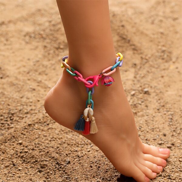 Handmade Bohemian Ankle Bracelet - Multicolor Tassel Shell Anklet for Women - Image 3