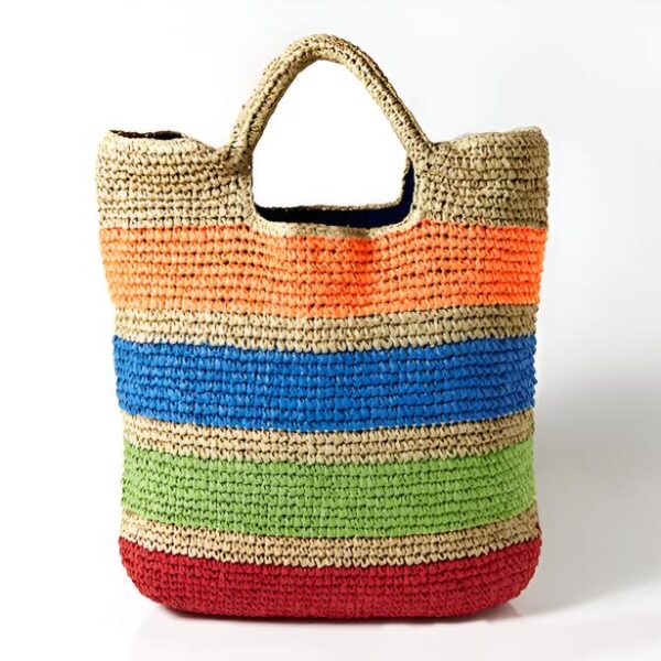 Straw Beach Bag - Colorful Handmade Large Tote for Travel & Summer Fun, Zipper Closure - Image 2