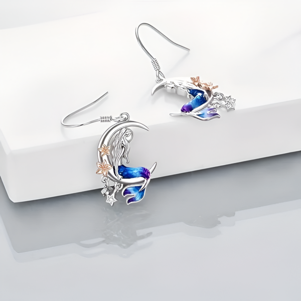 Mermaid Earrings: Cute Silver Dangle with Abalone Shell, Crescent Moon & Star - Hypoallergenic Design, Ideal Gift for Women & Teen Girls - Image 6