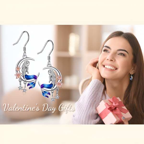 Mermaid Earrings: Cute Silver Dangle with Abalone Shell, Crescent Moon & Star - Hypoallergenic Design, Ideal Gift for Women & Teen Girls - Image 8