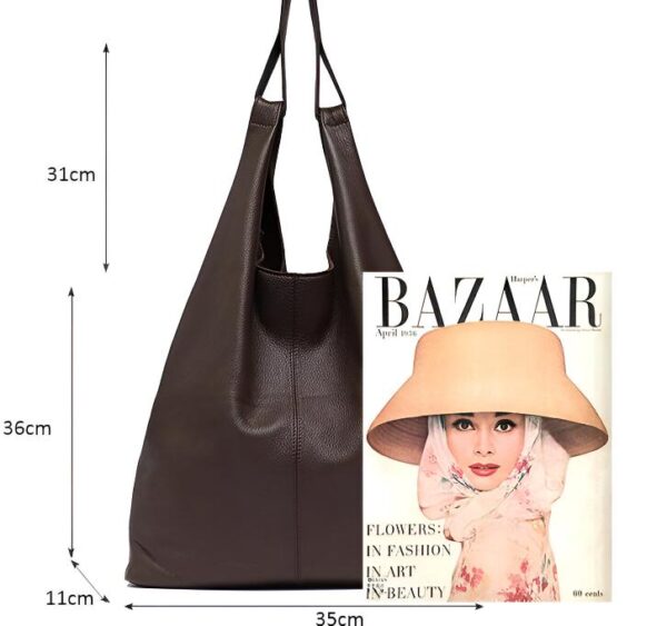 Hobo Shoulder Bag: Stylish Genuine Leather Bucket Tote - Spacious & Durable - Image 9