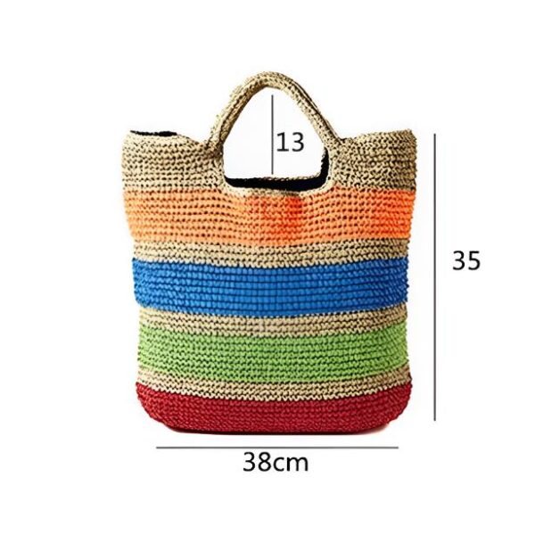 Straw Beach Bag - Colorful Handmade Large Tote for Travel & Summer Fun, Zipper Closure - Image 4