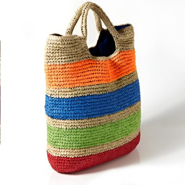 Straw Beach Bag - Colorful Handmade Large Tote for Travel & Summer Fun, Zipper Closure - Image 6