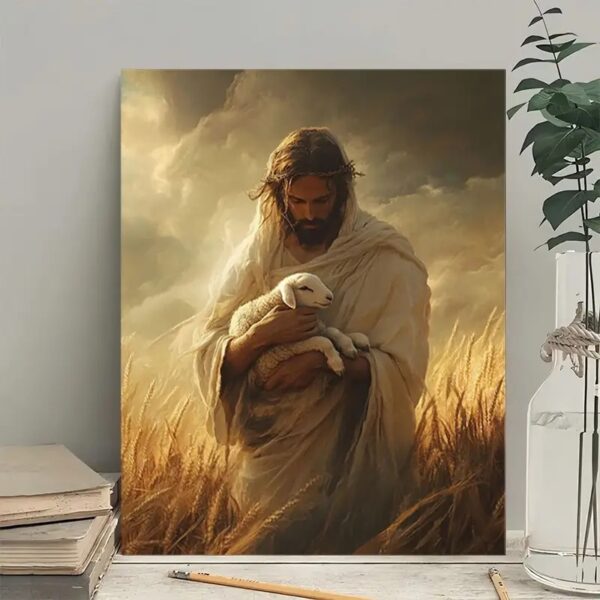 Religious Wall Art - Jesus with Lamb Canvas Print for Home Decor - Image 3