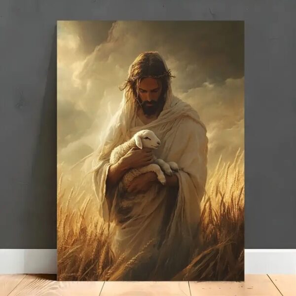 Religious Wall Art - Jesus with Lamb Canvas Print for Home Decor - Image 5