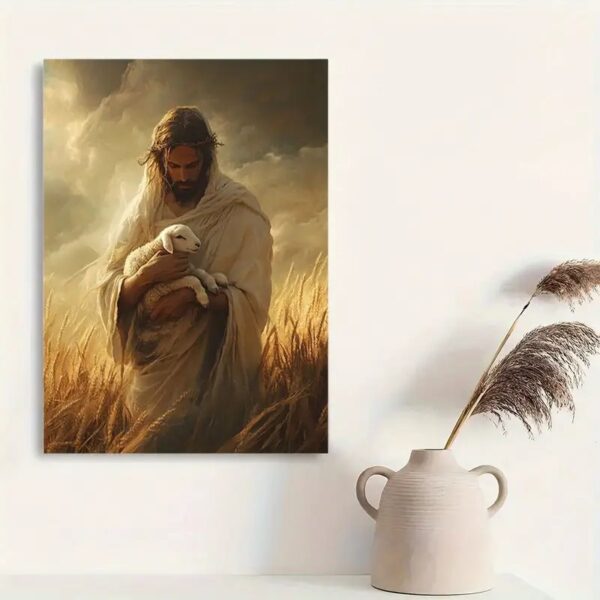 Religious Wall Art - Jesus with Lamb Canvas Print for Home Decor - Image 4