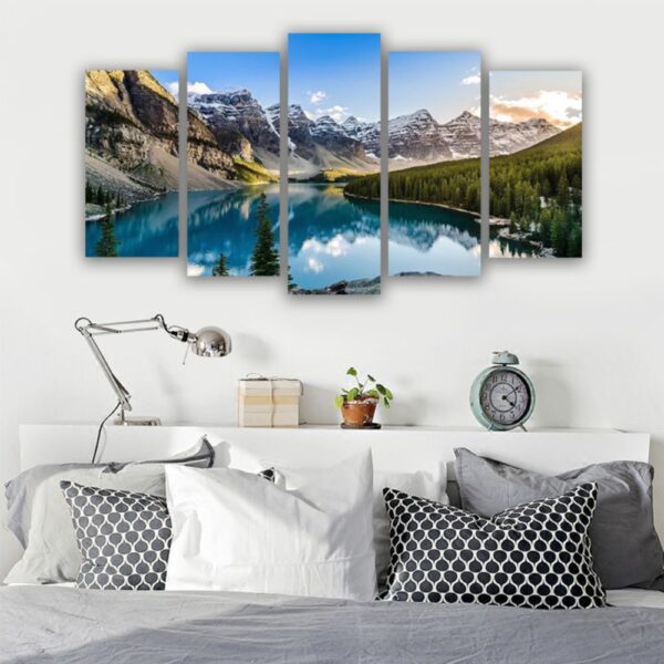 5 Piece Canvas Wall Art - Moraine Lake and Rocky Mountain Landscape Painting for Home, Living Room Decor, Modern Artwork - Image 3