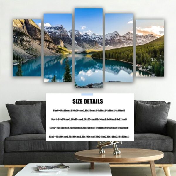 5 Piece Canvas Wall Art - Moraine Lake and Rocky Mountain Landscape Painting for Home, Living Room Decor, Modern Artwork - Image 4