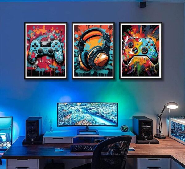 Video Game Room Decor – Retro Neon Gamepad Canvas Prints - Image 4