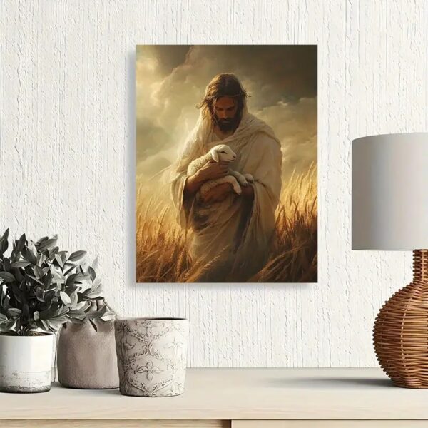 Religious Wall Art - Jesus with Lamb Canvas Print for Home Decor - Image 2