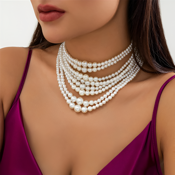 Multi-Layer Pearl Necklace – Retro Choker, Adjustable, Elegant - Image 5