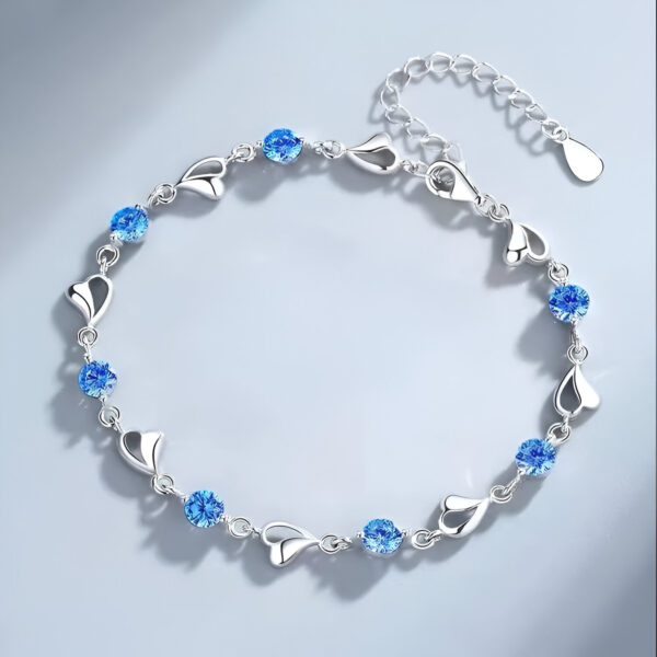 Sterling Silver Necklace Bracelet Set – Elegant Heart Blue Crystal - Image 4