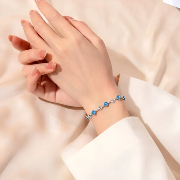 Sterling Silver Necklace Bracelet Set – Elegant Heart Blue Crystal - Image 5