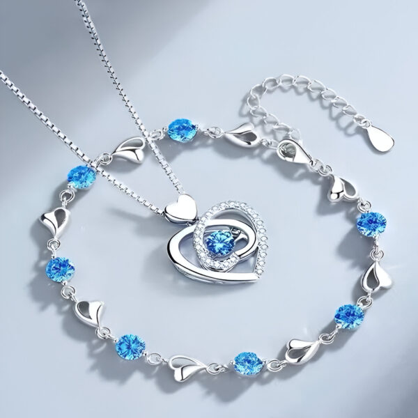 Sterling Silver Necklace Bracelet Set – Elegant Heart Blue Crystal - Image 3