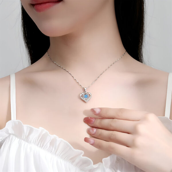 Sterling Silver Necklace Bracelet Set – Elegant Heart Blue Crystal - Image 9