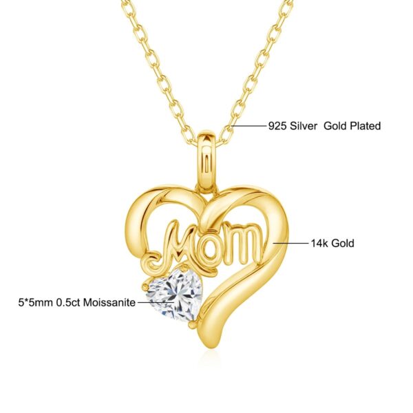 Gold Moissanite Necklace Heart Mom Pendant - Image 2