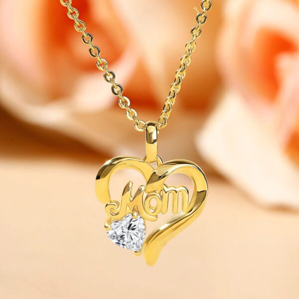 Gold Moissanite Necklace Heart Mom Pendant - Image 3