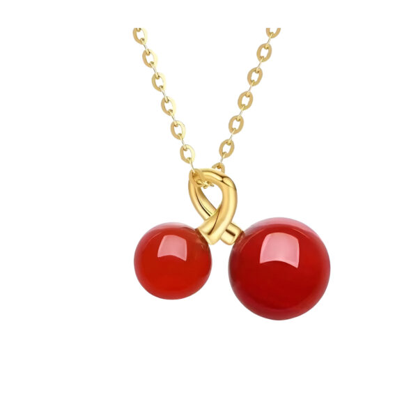 Red Agate Pendant Cherry Necklace - Image 3