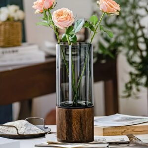 Boho Glass Vase with Wooden Base
