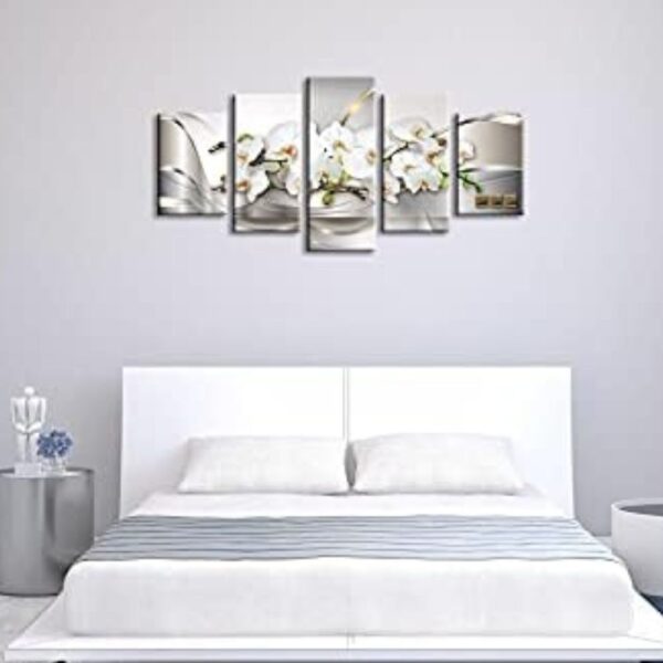 White Orchid Wall Art Set – Tranquil 5-Piece Canvas Décor - Image 4