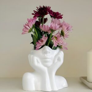 Modern White Ceramic Face Vase