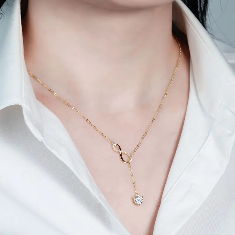 Moissanite Dangle Pendant Necklace Infinity Y - Image 5