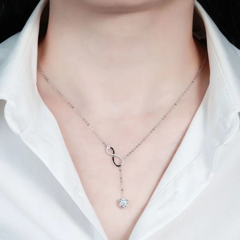 Moissanite Dangle Pendant Necklace Infinity Y - Image 3