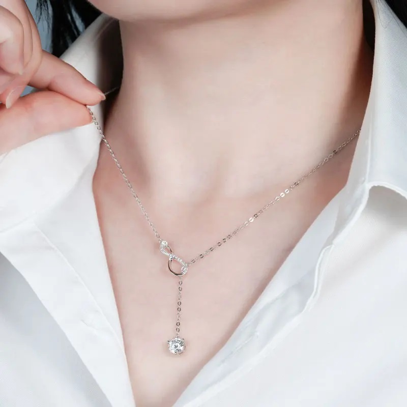 Moissanite Dangle Pendant Necklace Infinity Y - Image 4