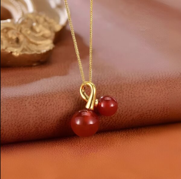 Red Agate Pendant Cherry Necklace - Image 4