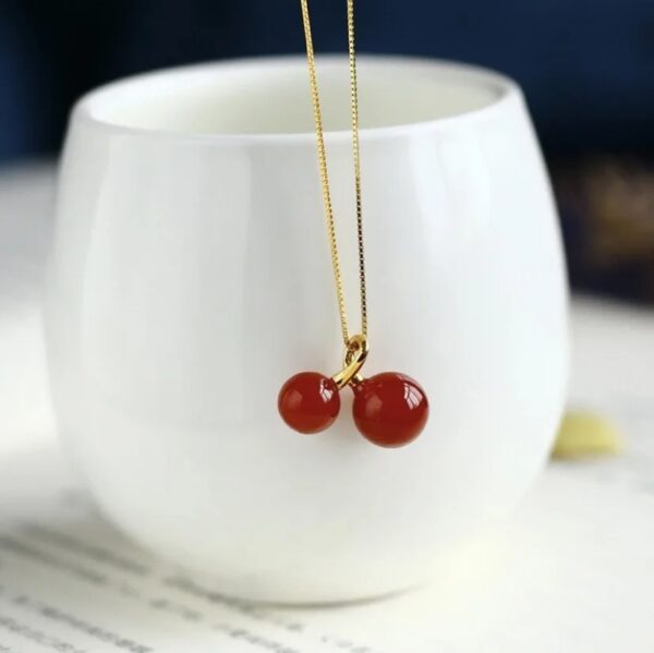 Red Agate Pendant Cherry Necklace - Image 5