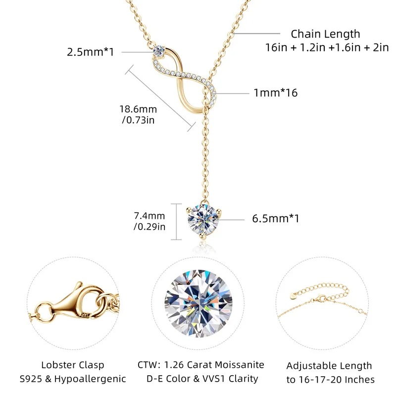 Moissanite Dangle Pendant Necklace Infinity Y - Image 6