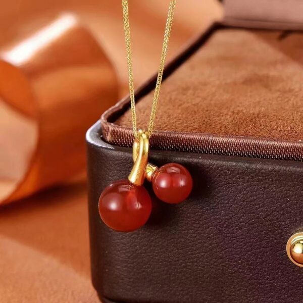 Red Agate Pendant Cherry Necklace - Image 6