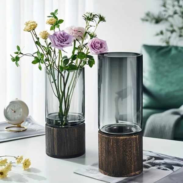 Boho Glass Vase with Wooden Base - Image 3