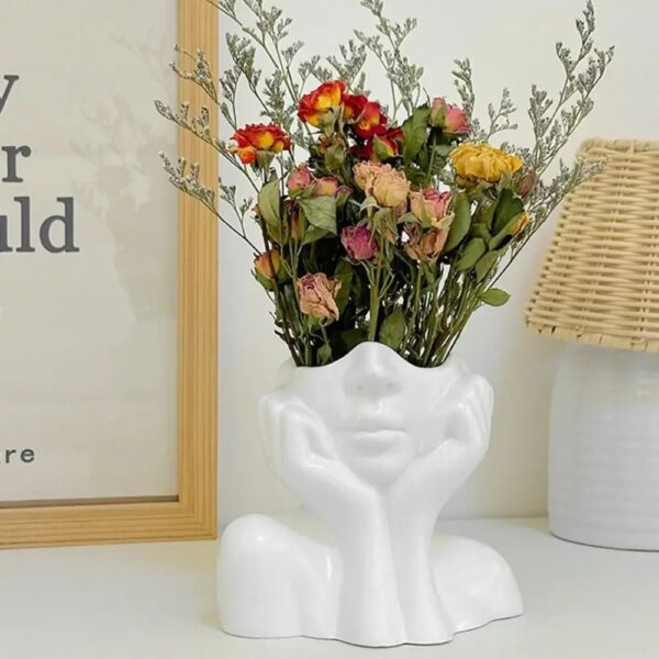 Modern White Ceramic Face Vase - Image 4