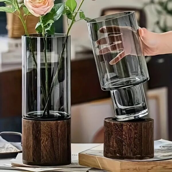 Boho Glass Vase with Wooden Base - Image 5