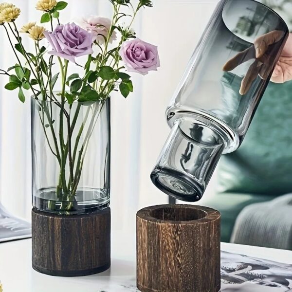 Boho Glass Vase with Wooden Base - Image 6