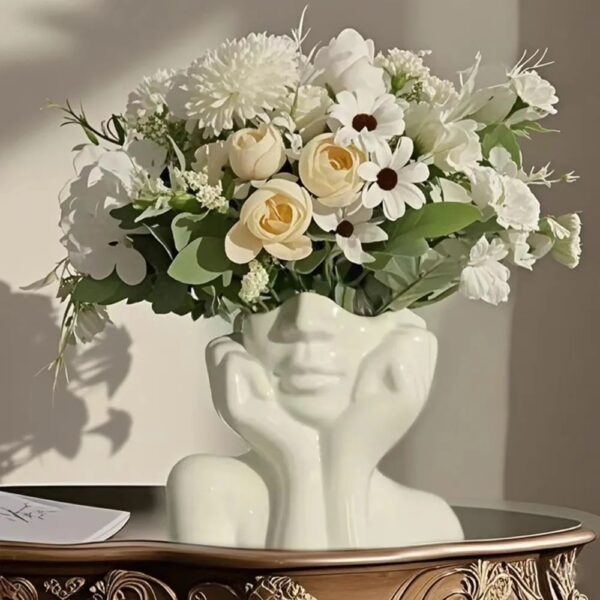 Modern White Ceramic Face Vase - Image 7