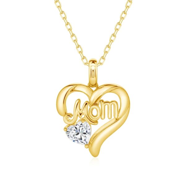 Gold Moissanite Necklace Heart Mom Pendant - Image 8