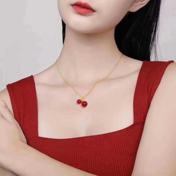 Red Agate Pendant Cherry Necklace - Image 7