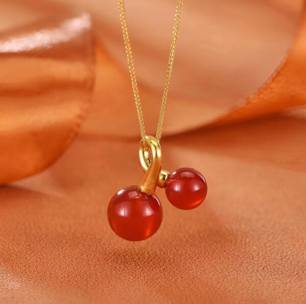 Red Agate Pendant Cherry Necklace - Image 9