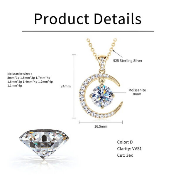 Moissanite Necklace Sun Moon Pendant - Image 12