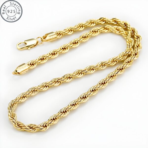 24K Gold Plated Rope Chain Necklace – 2.8mm Diamond Cut - Image 2