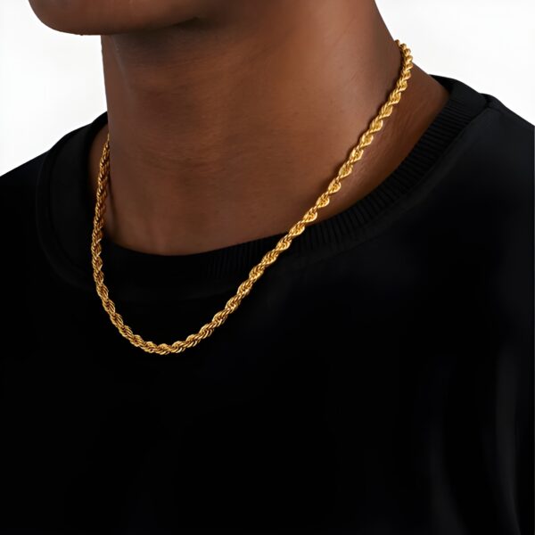 24K Gold Plated Rope Chain Necklace – 2.8mm Diamond Cut - Image 5