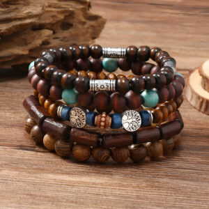 Bohemia Wood Beaded Bracelets Set