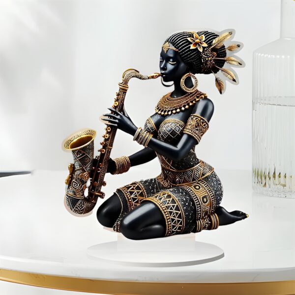 African Lady Figurine with Saxophone – 2D Acrylic Tribal Art Statue - Image 6