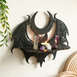 Black Gothic Bat Moon Wall Shelf