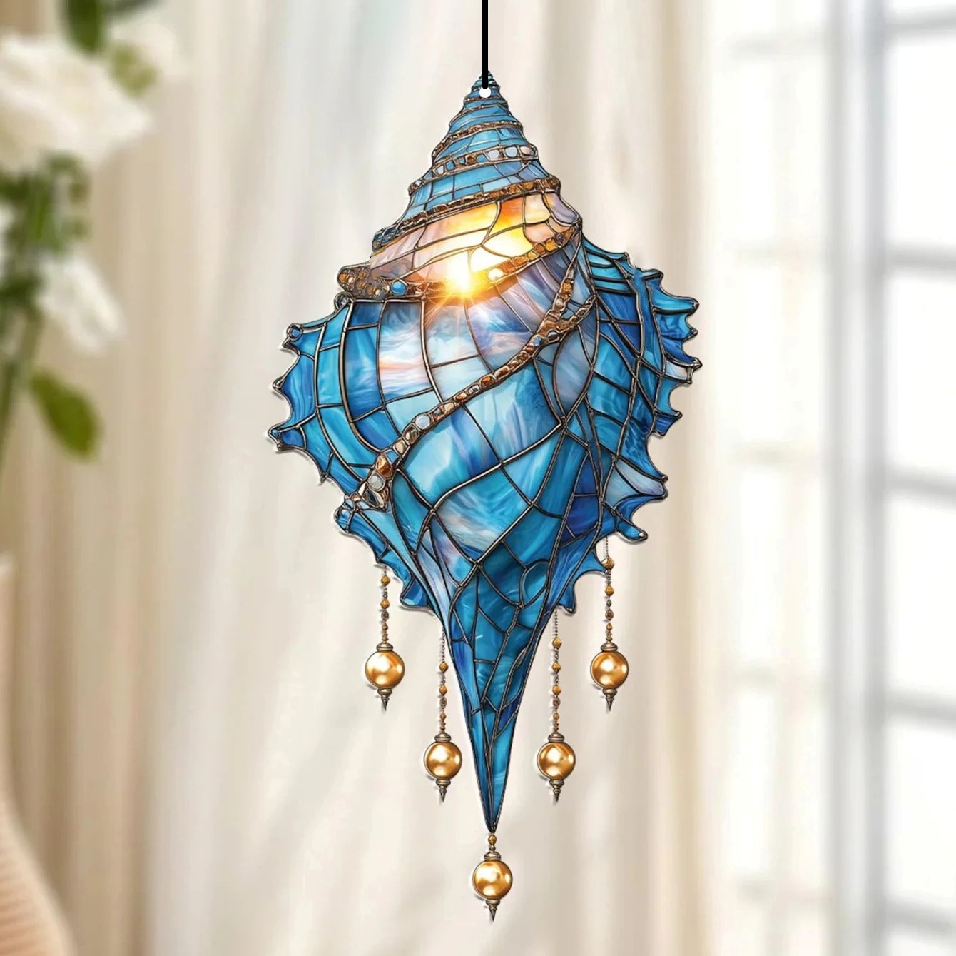 Blue Conch Seashell Suncatcher