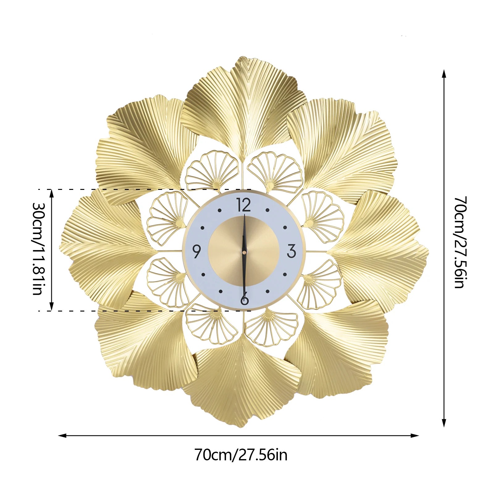 Ginkgo Biloba Wall Clock 70CM Nordic Luxury Silent Wall Clock - Image 2